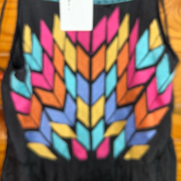 NWT— Beautiful, black maxi dress with multicolored accents on chest area; - Picture 2 of 4